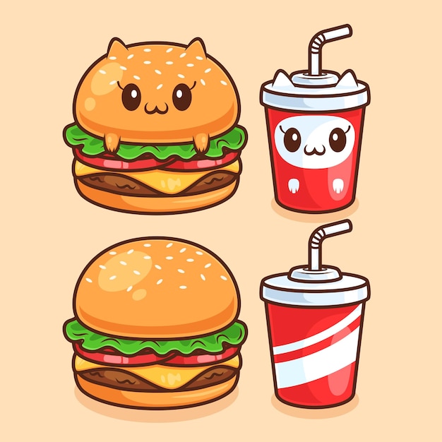 Vecteur illustration mignonne de burger et de soda