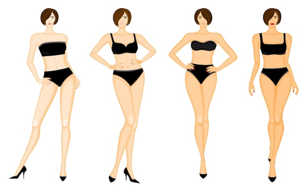 Vecteur illustration de mode de jeunes femmes en bikini, ensemble vectoriel en couleur, isolé, sur fond blanc