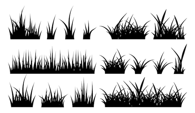 Illustration monochrome de l'herbe. champ d'herbe de la nature silhouettes noires