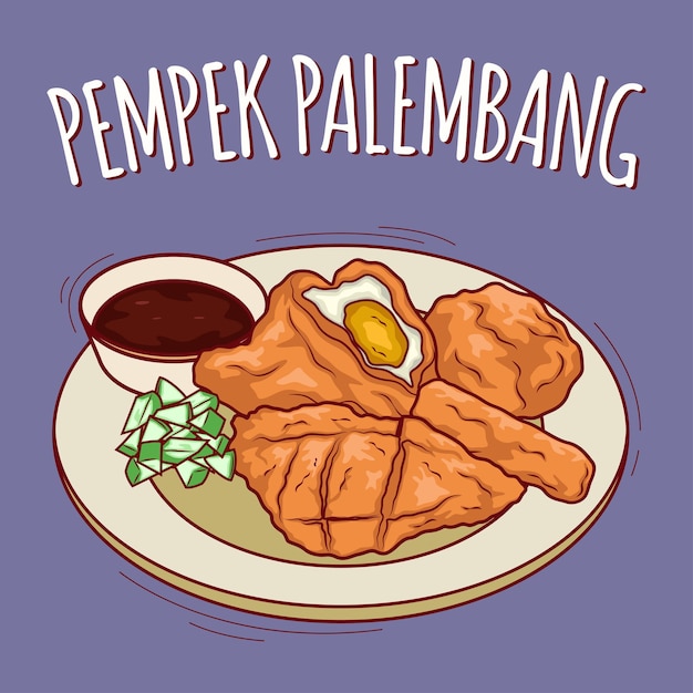 Illustration de Pempek Palembang Cuisine indonésienne avec style cartoon