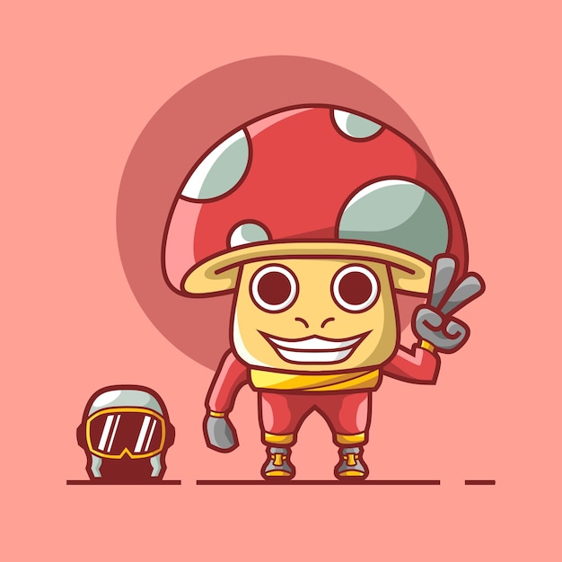 Vecteur illustration de personnage mignon champignon et casque