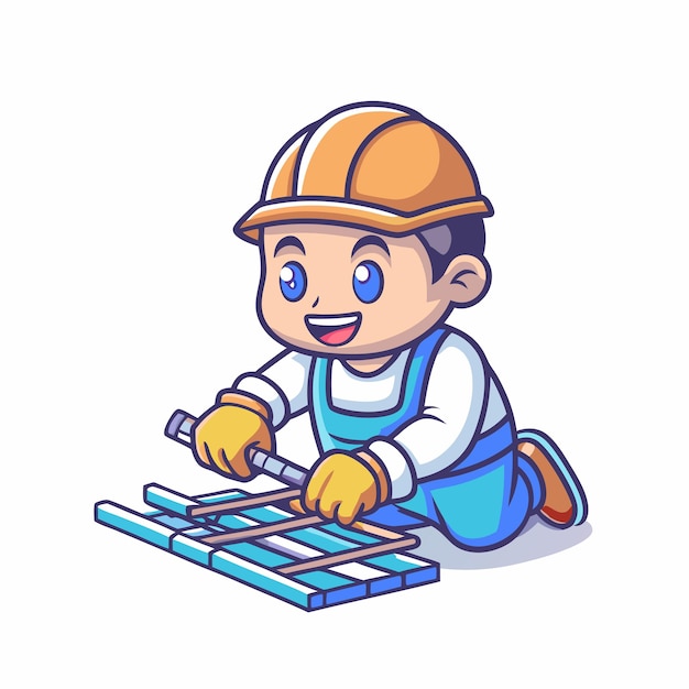 Vecteur illustration de personnages de dessins animés de travaux de construction