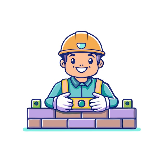 Vecteur illustration de personnages de dessins animés de travaux de construction