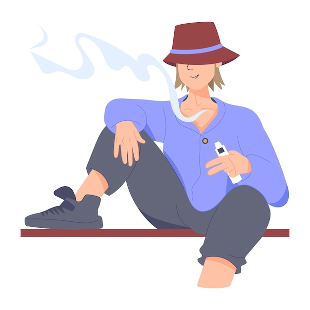 Vecteur une illustration plate d'un garçon qui vape