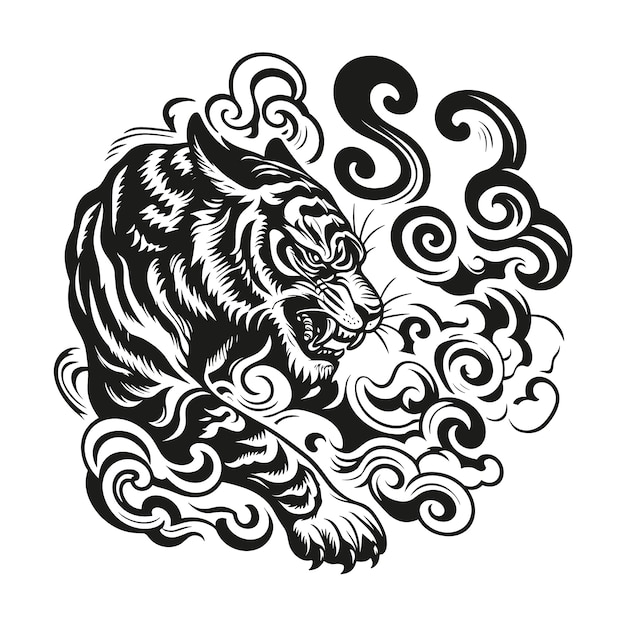 Illustration de tatouage de tigre de style asiatique