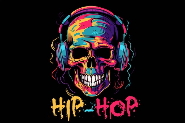 Illustration vectorielle colorée HipHop Skull