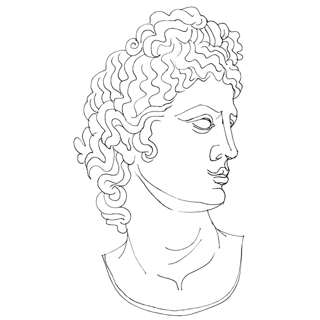 Vecteur illustration vectorielle de contour d'apollon belvedere dessin au trait noir et blanc de sculpture antique