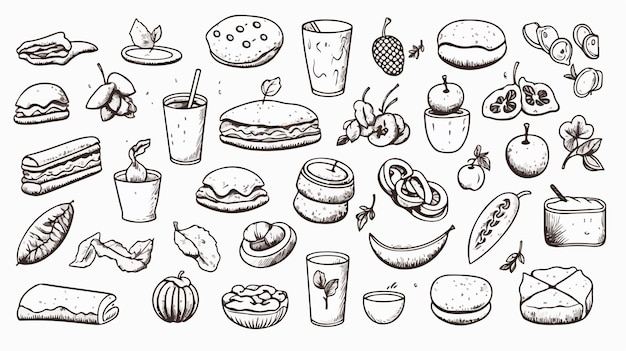 Vecteur illustration vectorielle dessinée à la main des éléments alimentaires