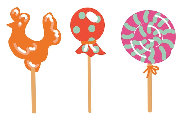 Illustration vectorielle. Un ensemble de bonbons. Chupa chups, coquelet caramel, sucette