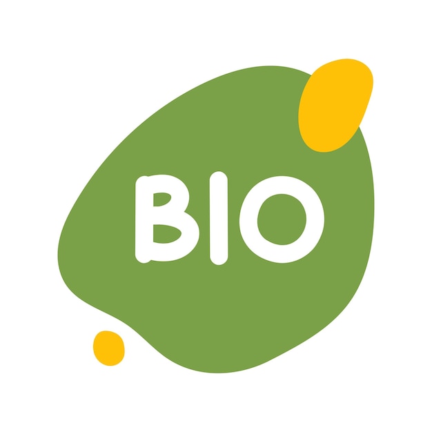 Illustration vectorielle d'une étiquette Bio avec un fond vert et des accents jaunes avec une typographie propre et simple Parfaite pour la marque de produits biologiques et naturels respectueux de l'environnement