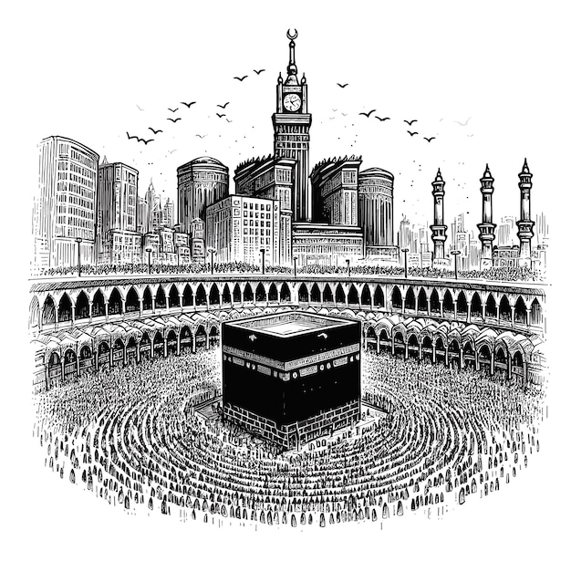 Illustration vectorielle libre de la Kaaba sainte à La Mecque dessinée à la main