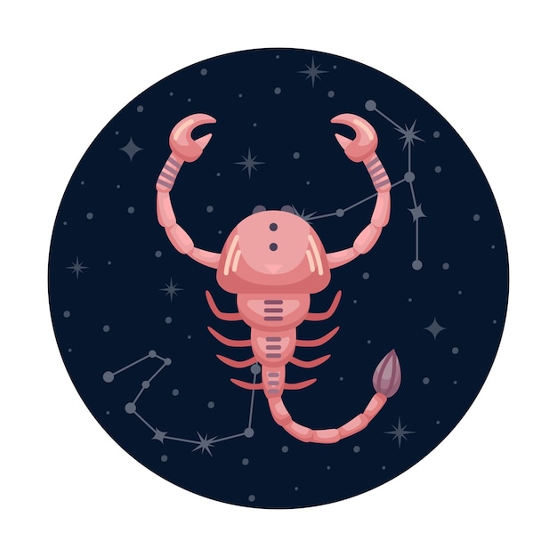 Illustration vectorielle plane du signe du zodiaque scorpion avec étoiles et constellation