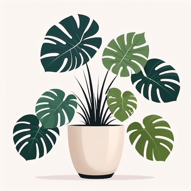 Vecteur illustration vectorielle d'un pot de fleurs avec monstera dans le style de dessin animé fleurs tropicales pour la maison ou l'intérieur isolées sur un fond blanc