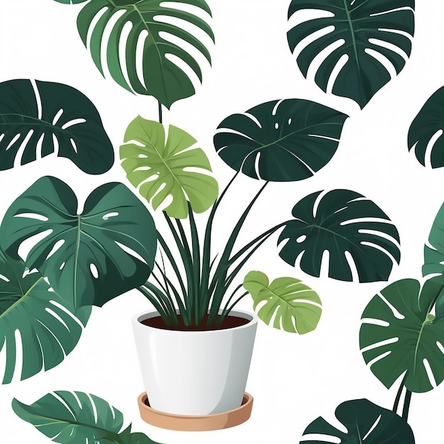 Vecteur illustration vectorielle d'un pot de fleurs avec monstera dans le style de dessin animé fleurs tropicales pour la maison ou l'intérieur isolées sur un fond blanc