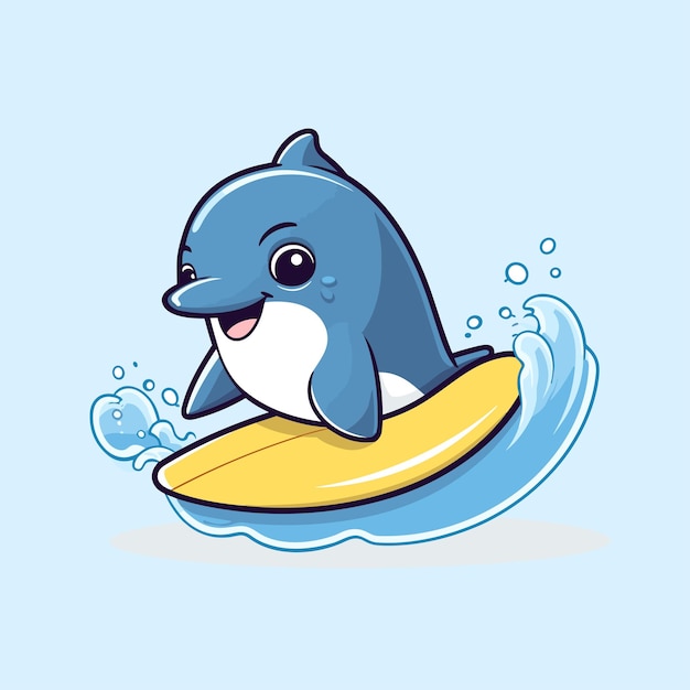 illustration vectorielle de surf de dauphin mignon