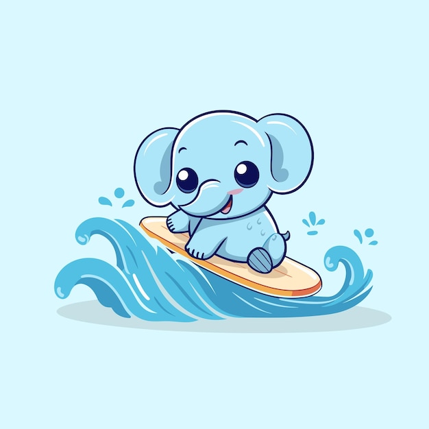 illustration vectorielle de surf d'éléphant mignon