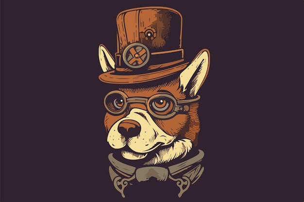 Illustration vectorielle vintage de chien steampunk pour t-shirt