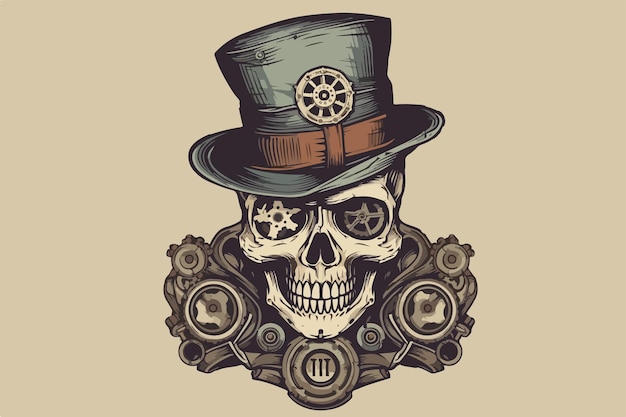 Illustration vectorielle vintage de crâne steampunk pour t-shirt