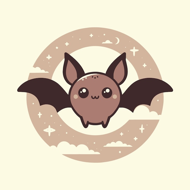 Vecteur une image de dessin animé d'une chauve-souris avec la lune et les étoiles