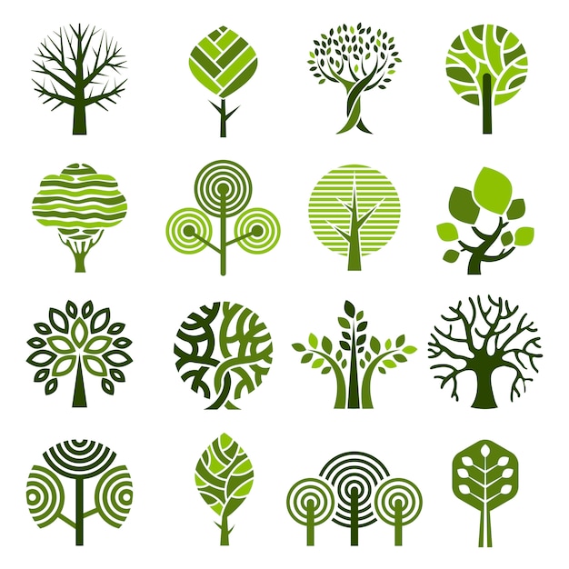 Insignes d'arbre. Abstrait graphique nature eco photos simple croissance plantes emblème de vecteur