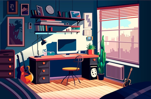 Intérieur de la salle du cabinet de travail moderne vide aucun peuple maison ou bureau illustration vectorielle horizontale