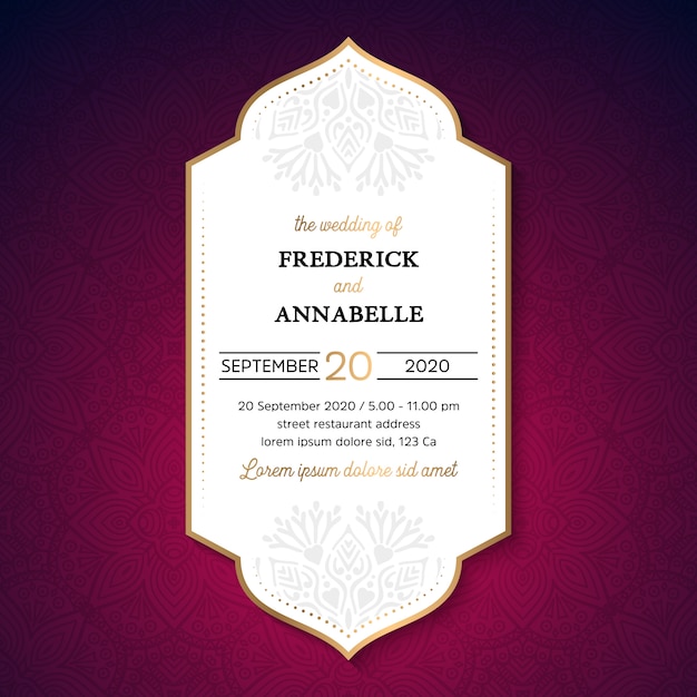 Invitation de mariage de luxe Vector avec mandala