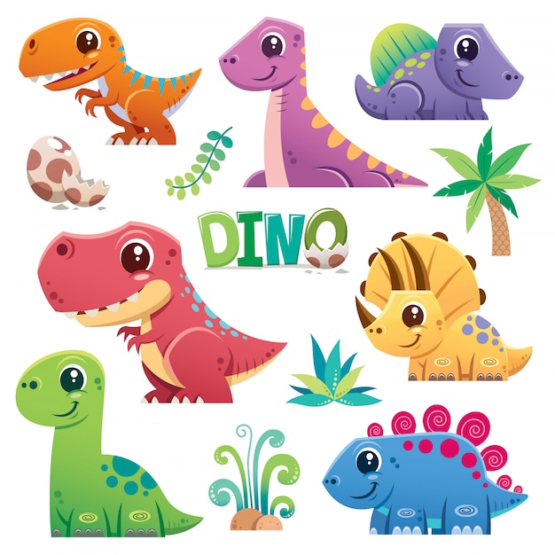 Jeu de caractères de dinosaure de dessin animé