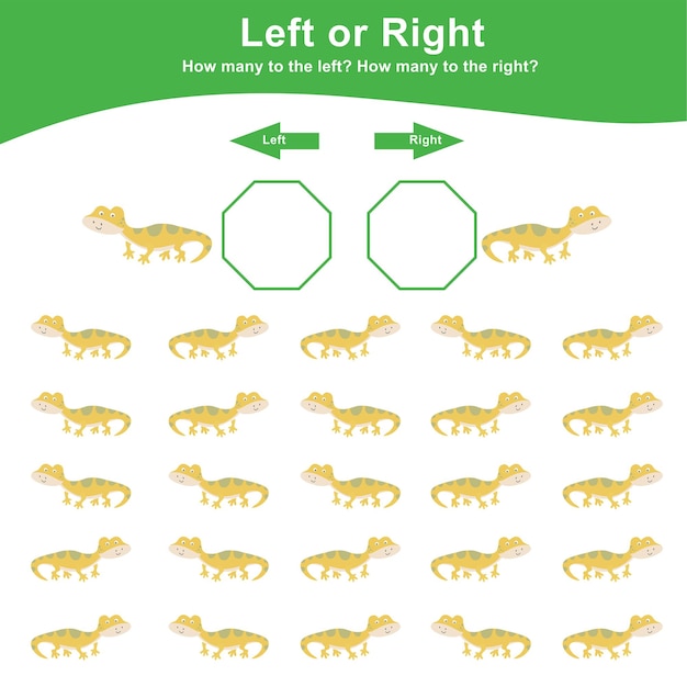 Jeu gauche ou droit pour les enfants d'âge préscolaire. Activité de feuille de travail pour les enfants d'âge préscolaire.
