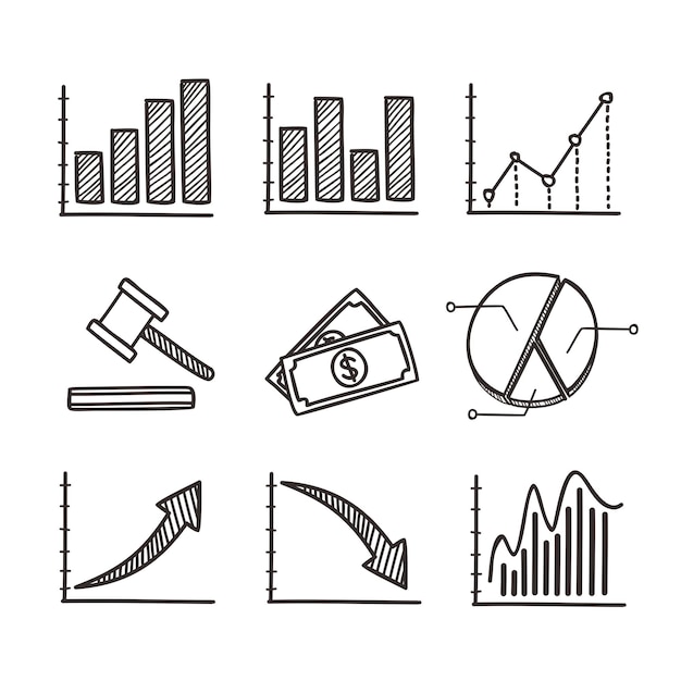 Jeu d'icônes Forex et Trading style sketchdoodle