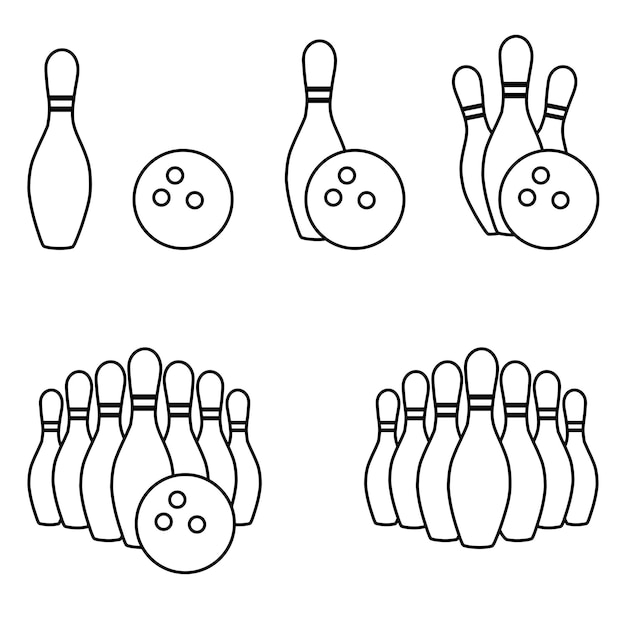 Jeu d'icônes de ligne de bowling