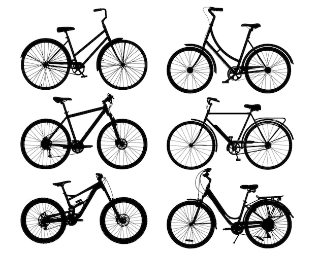 Jeu de silhouettes de vélo Vector Silhouettes de vélo noir détaillées réalistes EPS10