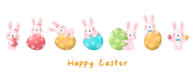 Joyeuses Pâques aquarelle Clipart lapin et oeuf peinture numérique