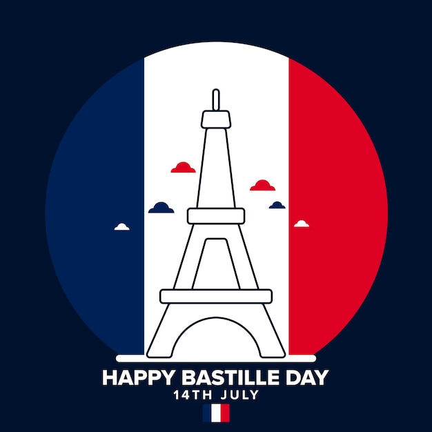 Joyeux jour de la Bastille le 14 juillet célébration avec des drapeaux français et la tour Eiffel vecteur