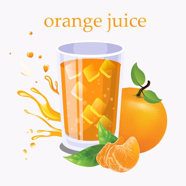 Vecteur jus d'orange avec dessin vectoriel en verre