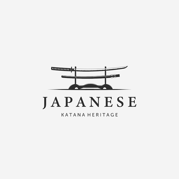 Katana Samurai Logo Vintage Vector Illustration Design of Japanese Heritage Minimalist Sword Weapon Concept