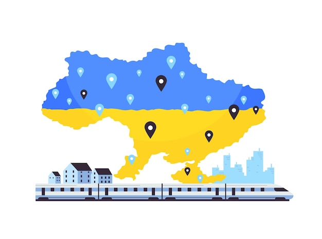 Localisation géotags sur la carte livraison de l'aide humanitaire en Ukraine par transport ferroviaire sauver l'Ukraine