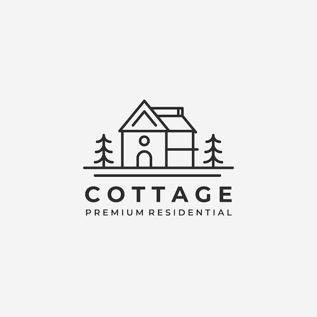 Logo Cabine Immobilier Dessin Trait Illustration Vectorielle Maison Cottage Concept