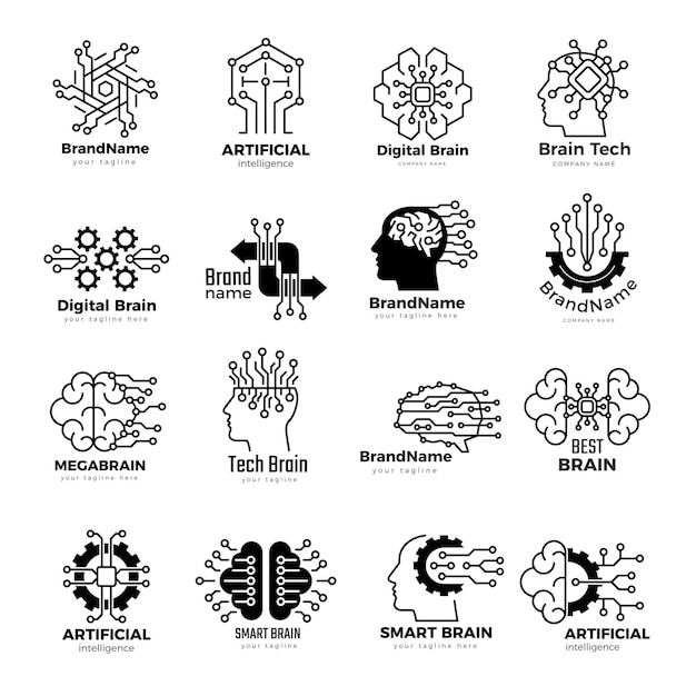 Logo du cerveau intelligent Les points d'alimentation de l'intelligence numérisent les symboles de la structure du réseau de robots et d'ordinateurs collection récente de vecteurs