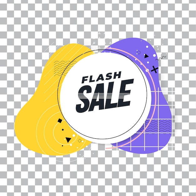 Un logo jaune et violet avec les mots vente flash dessus.