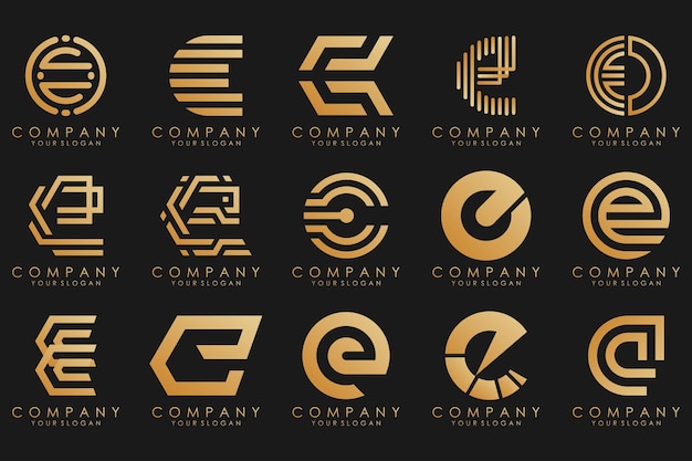 Vecteur logos de collection luxe doré avec lettres e logos abstraits géométriques