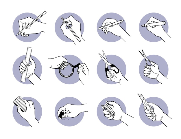 Main à l'aide d'outils et d'équipements de papeterie.