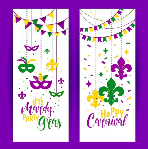 Mardi Gras perles cadre coloré avec un masque