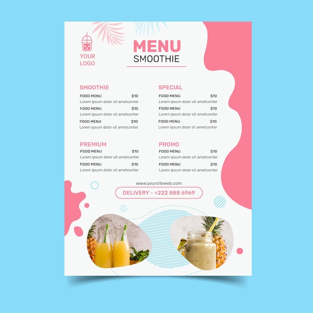 Menu du bar Smoothies