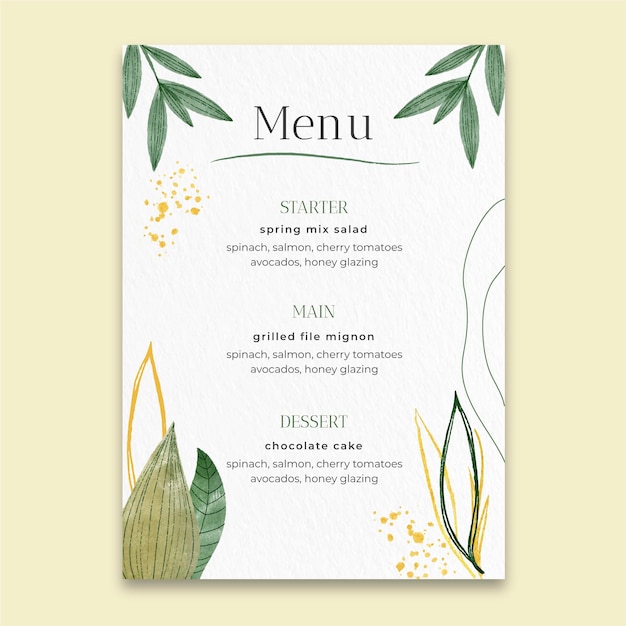 Menu de mariage minimal