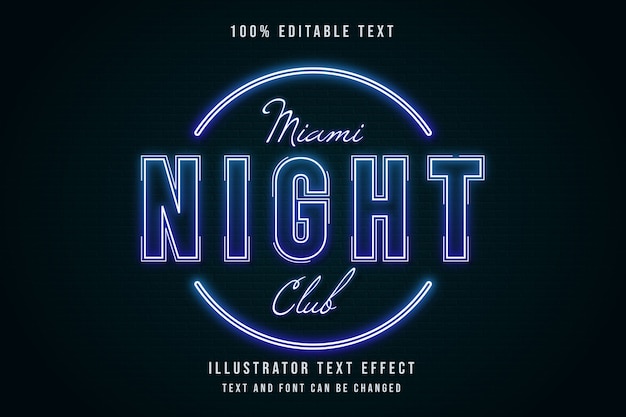 Miami night club, effet de texte modifiable 3d style de texte néon dégradé bleu