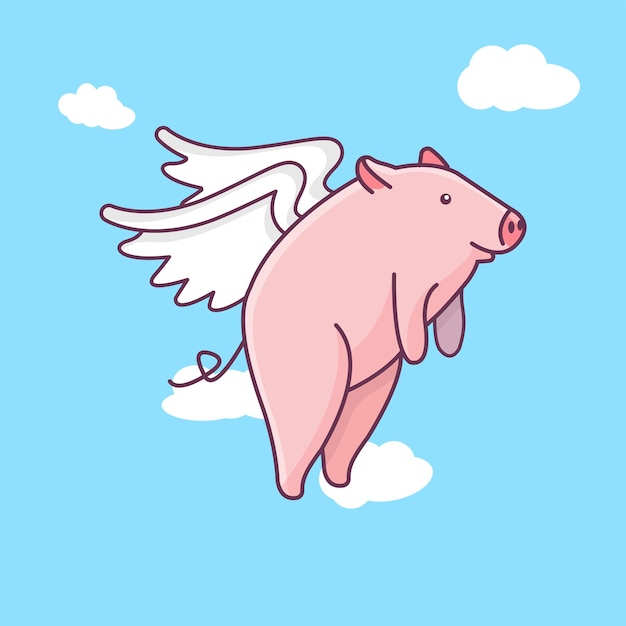 mignon, cochon volant, animal, illustration