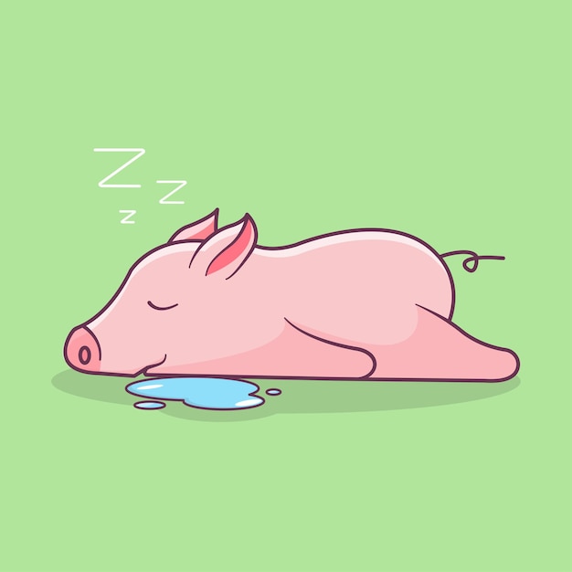 mignon, dormir, cochon, animaux, illustration