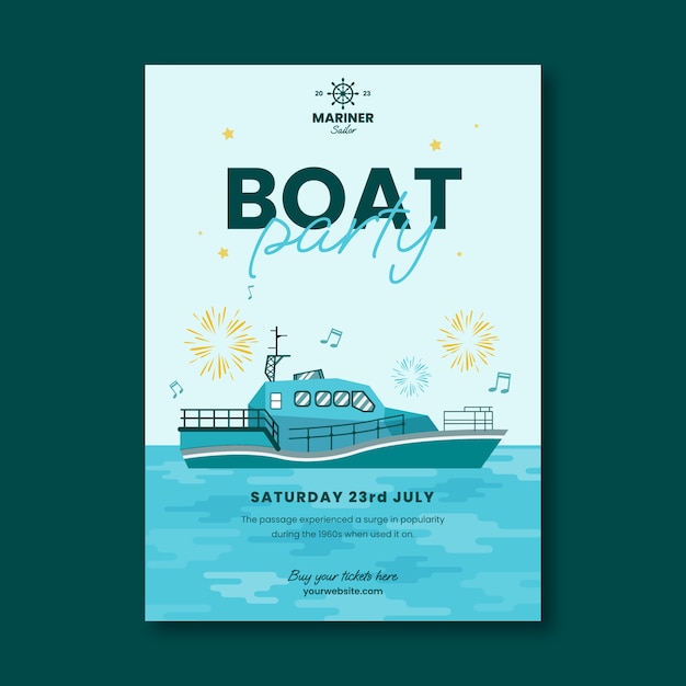 Modèle d'affiche de fête de bateau dessiné à la main