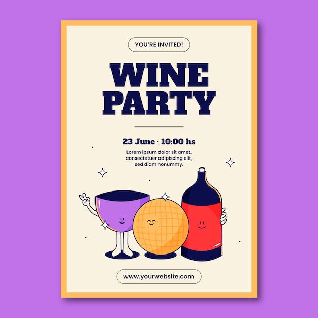 Modèle d'affiche de fête du vin design plat