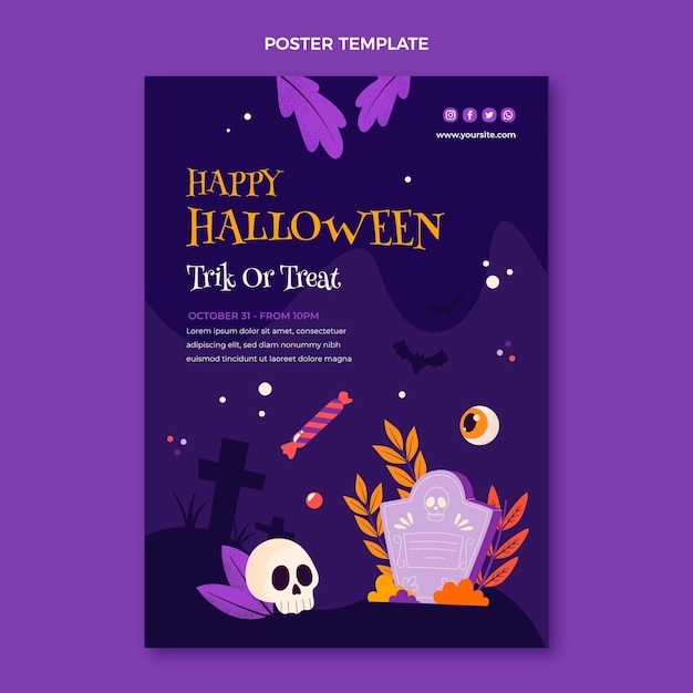 Modèle d'affiche verticale halloween plat dessiné à la main